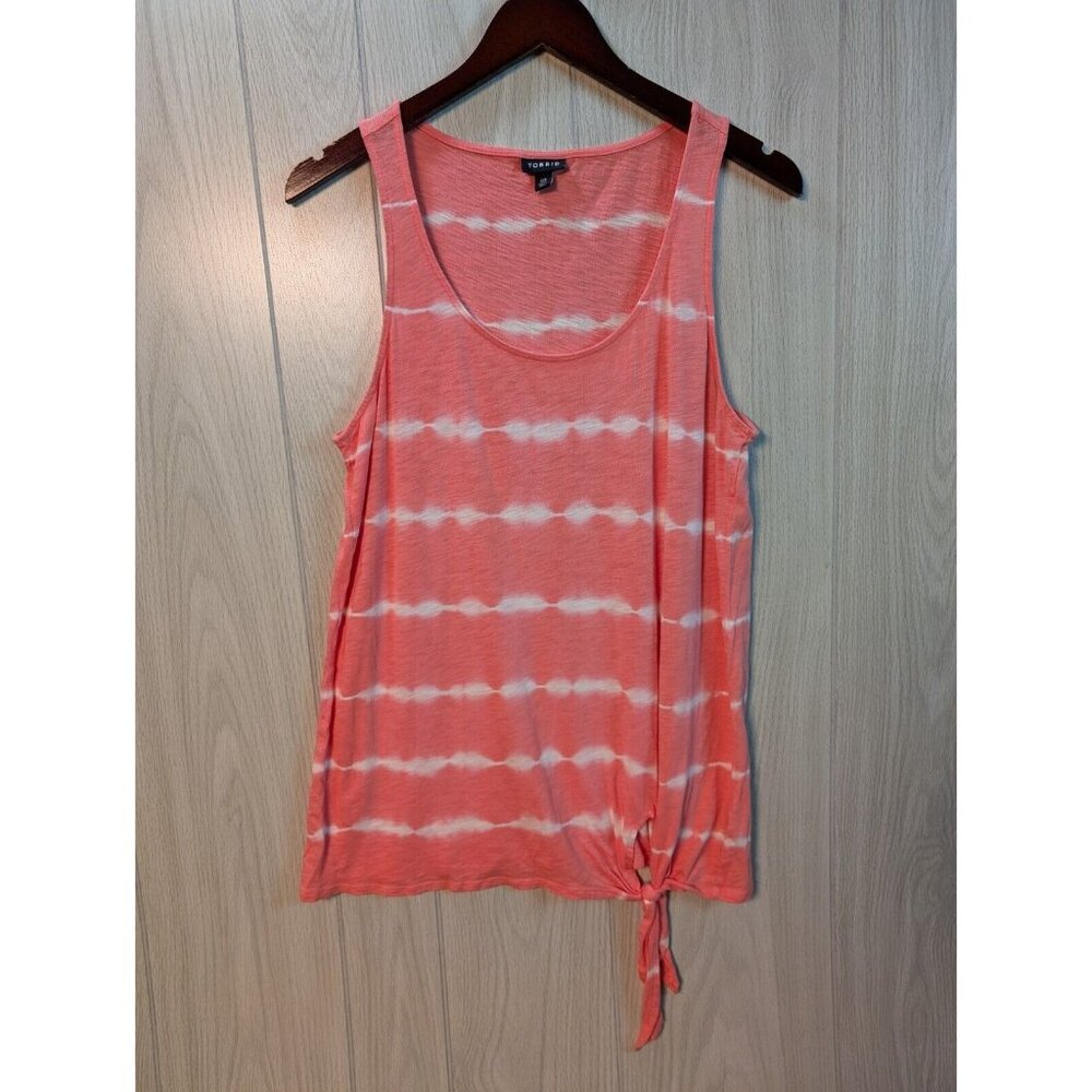 Torrid Coral Orange Tie Dye Stripe Heritage Slub Tie-Front Tank Top 00X